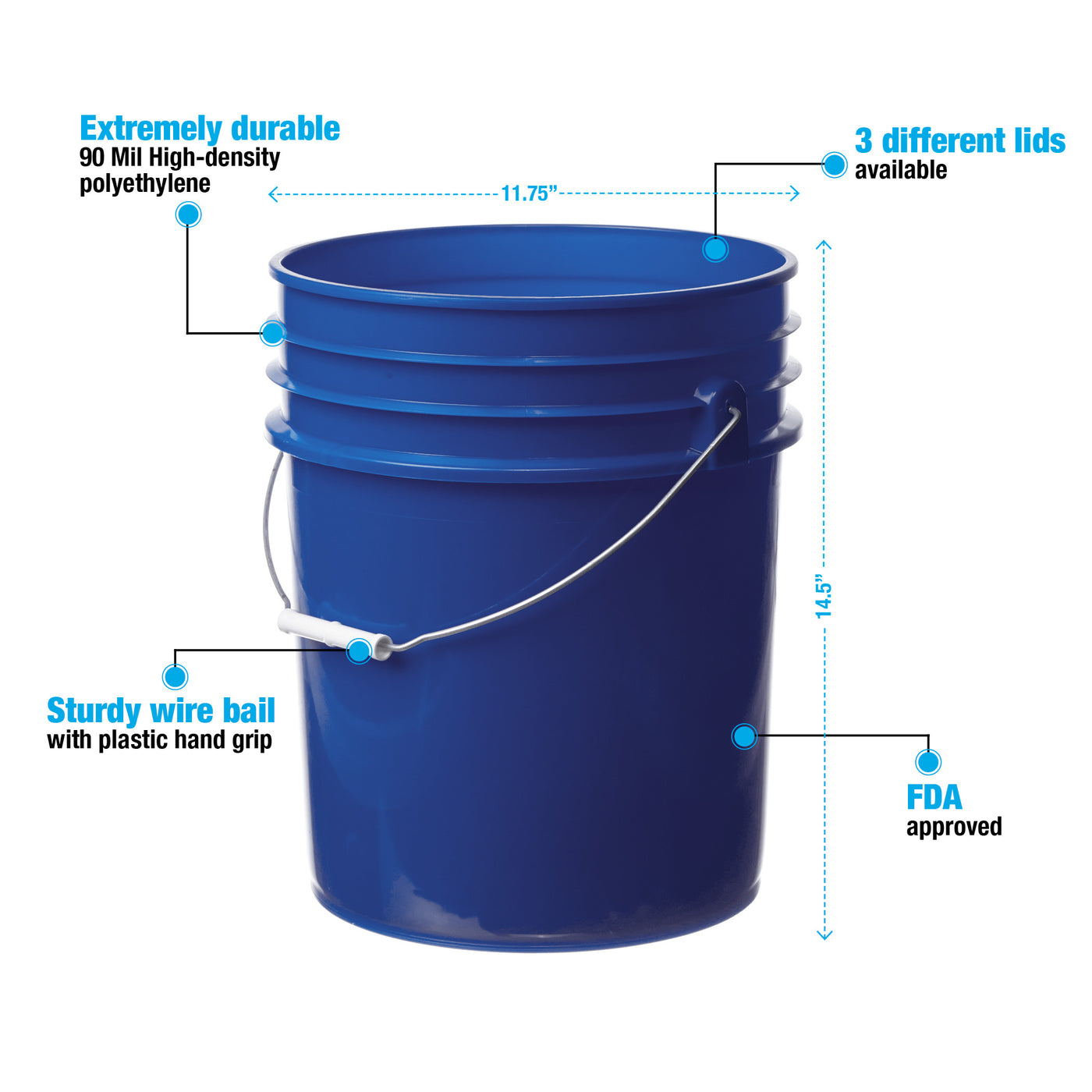 DI Accessories 3.5 Gallon Bucket - Blue - Detailed Image