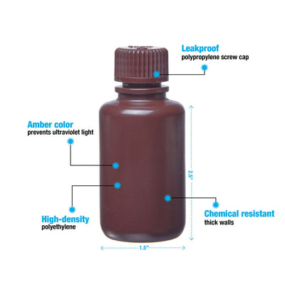 Nalgene™ Narrow Mouth Amber Bottles # 2 Oz. / 60 ml - Pkg/12