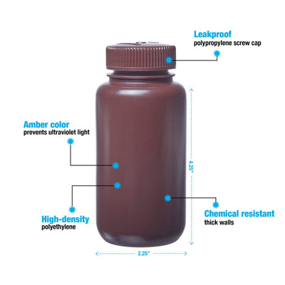 Nalgene™ Wide Mouth Amber Bottles # 8 Oz. / 250 ml - Pkg/12