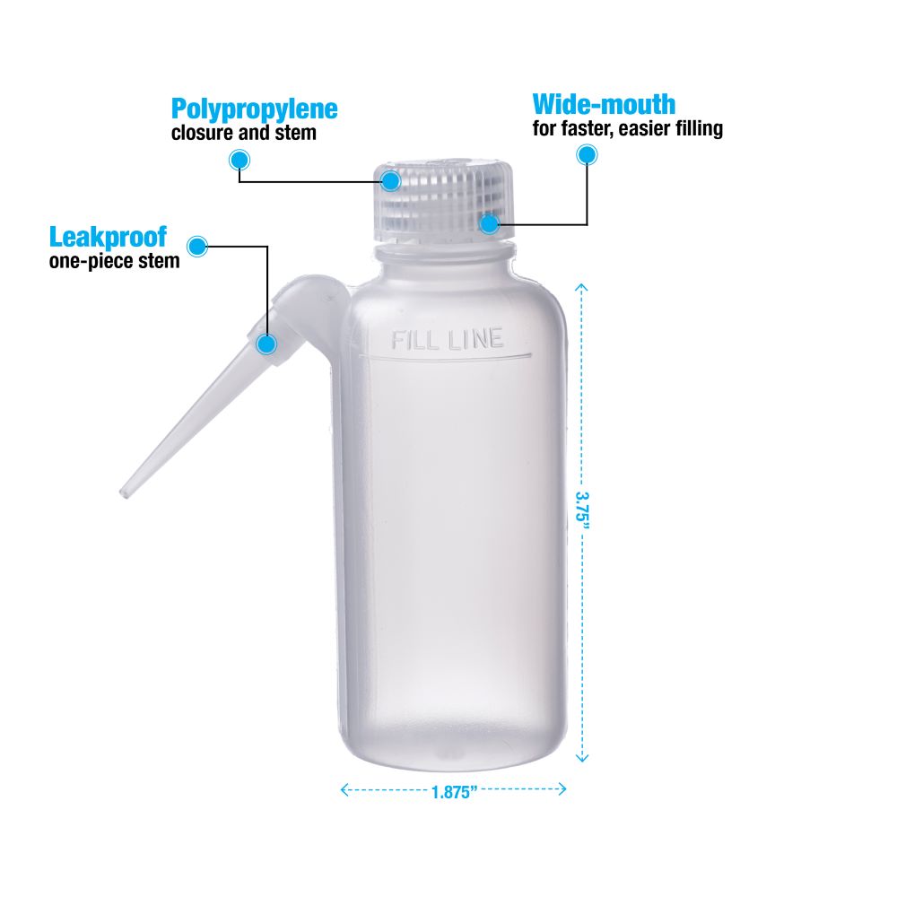 thumbnail interactive-video image 1 of United Scientific UniSafe Leakproof Acetone Wash Bottles - 500mL LDPE Pack Of 6 1 of 4