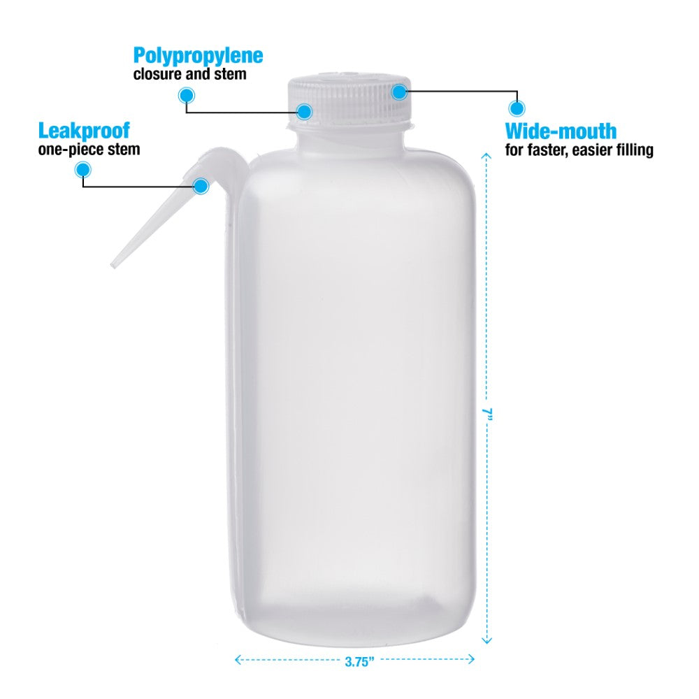 Nalgene™ LDPE Wide-Mouth Unitary Wash Bottles # 1000 ml - Pkg/2