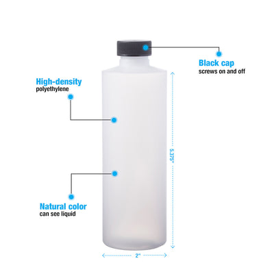 Natural HDPE Cylinder Bottle # 8 Oz. 24mm cap - 1 Dozen