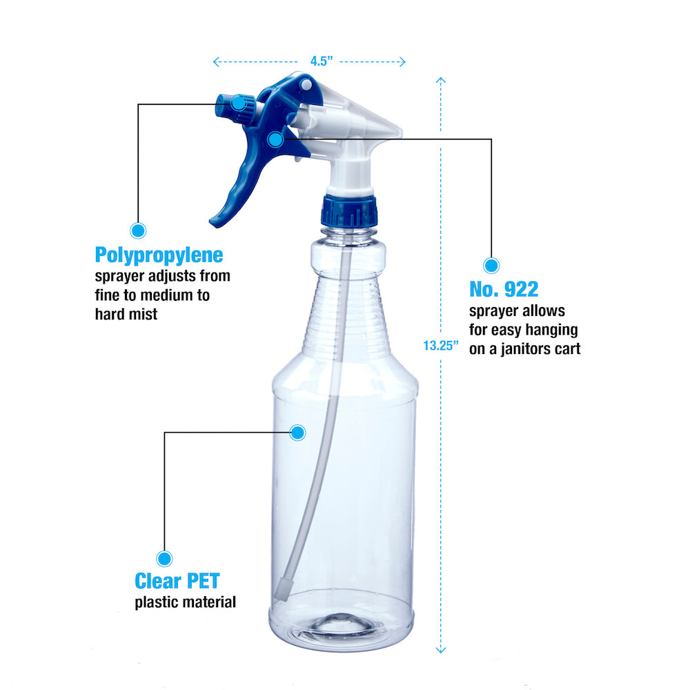 Clear PET No. 922 Leakproof Spray Bottles # 32 Oz.