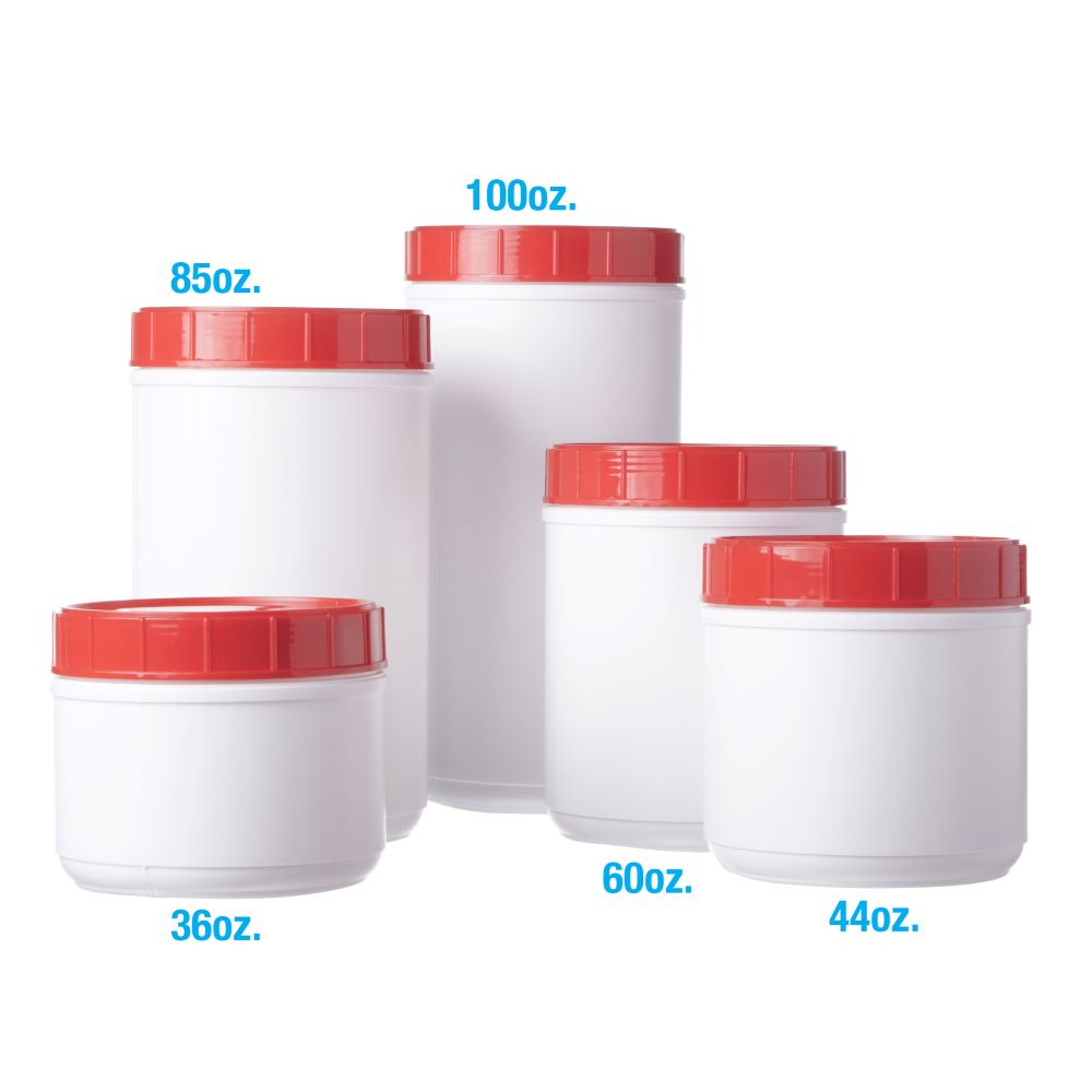 White Canisters With Lids # Red Lid, 60 Oz. - 1 Dozen