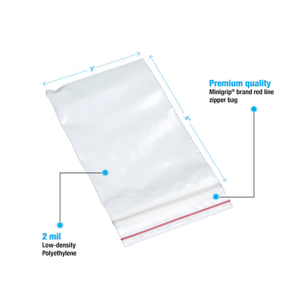 Minigrip® Reclosable Bags 2 Mil # 3x5 - Case of 1000
