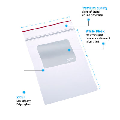 Minigrip® Reclosable White Block Bags 2 Mil # 3x4 - Case of 1000