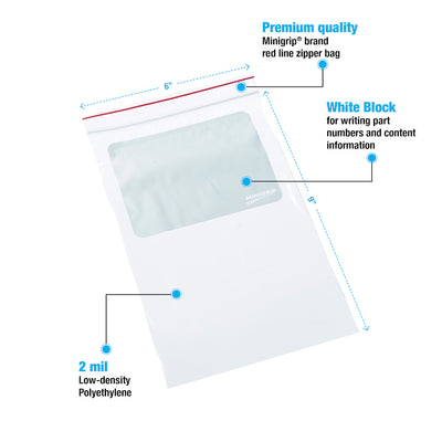 Minigrip® Reclosable White Block Bags 2 Mil # 6x9 - Case of 1000