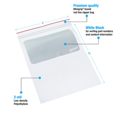 Minigrip® Reclosable White Block Bags 2 Mil # 8x10 - Case of 1000