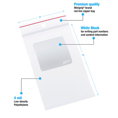 Minigrip® Reclosable White Block Bags 4 Mil # 3x5 - Case of 1000