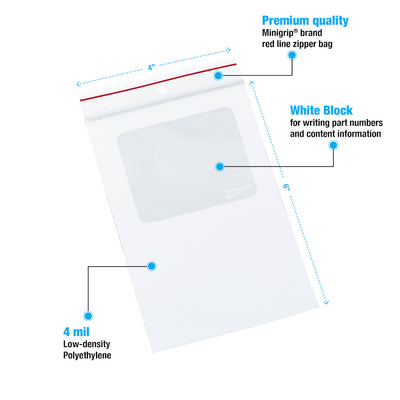 Minigrip® Reclosable White Block Bags 4 Mil # 4x6 - Case of 1000