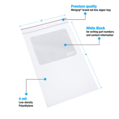 Minigrip® Reclosable White Block Bags 4 Mil # 5x8 - Case of 1000