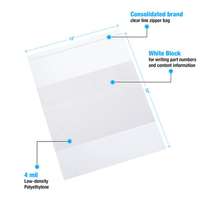 Consolidated's Reclosable White Block Bags 4 Mil # 12x15 * - Case of 500