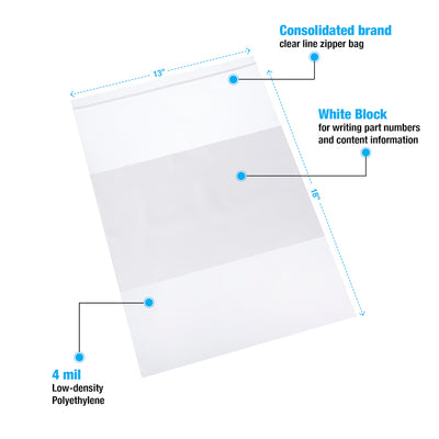 Consolidated's Reclosable White Block Bags 4 Mil # 13x18 * - Case of 500