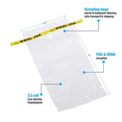 Whirl-Pak® Disposable Sampling Bags 2.5 Mil # 4.5x9 - 18 Oz. - Case of 500