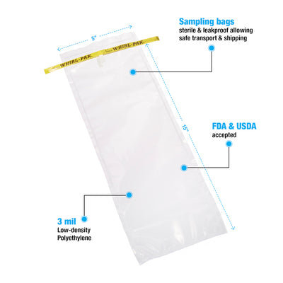 Whirl-Pak® Disposable Sampling Bags 3 Mil # 5x15 - 36 Oz. - Case of 500