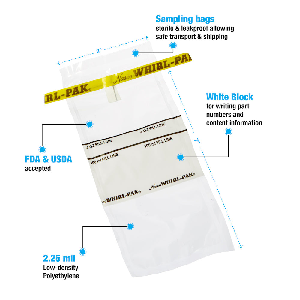 Whirl-Pak® Disposable Sampling Bags with White Patch 2.25 Mil # 3x7* - 4 Oz. - Case of 500